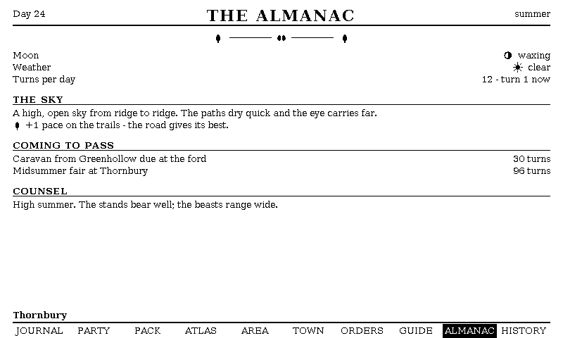 The The Almanac screen, as the e-paper frame draws it