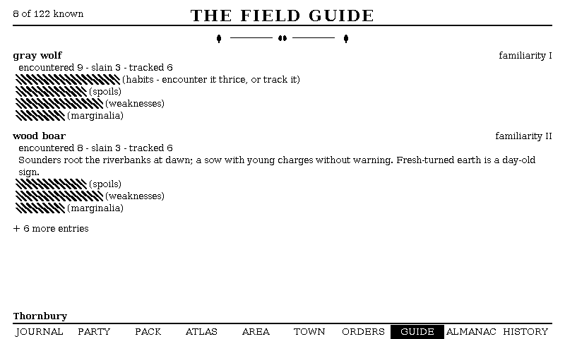The The Field Guide screen, as the e-paper frame draws it