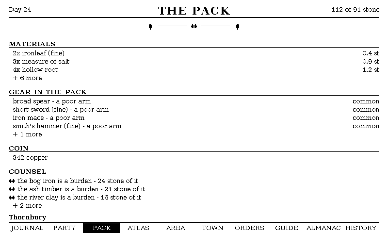 The The Pack screen, as the e-paper frame draws it