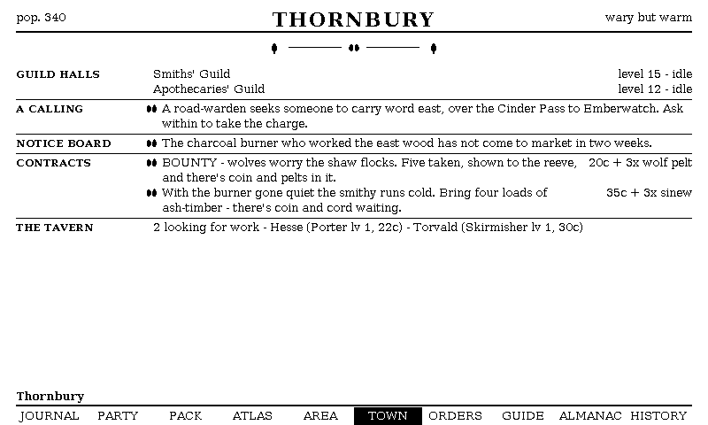 The The Town screen, as the e-paper frame draws it